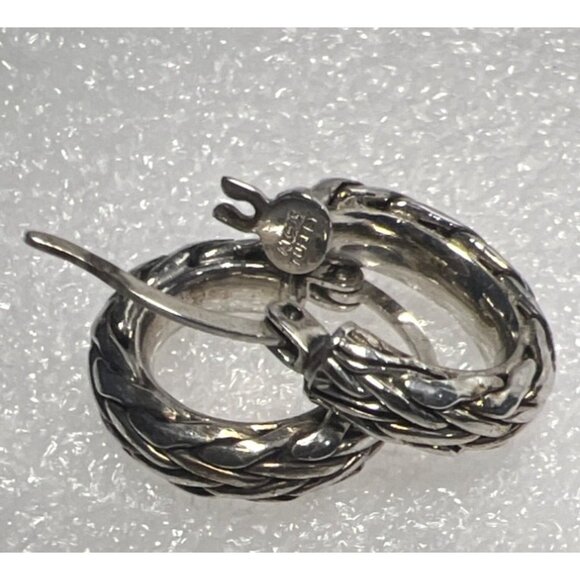Sterling Silver Huggie Earrings Twist Rope Hoop 925 Turkey Artisan Crafted - Picture 12 of 13